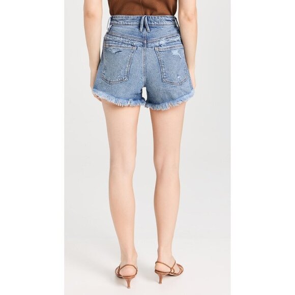 GOOD AMERICAN Good 90's Yoke Contrast Short in Indigo 095 2/26 Denim Jeans - Picture 2 of 16